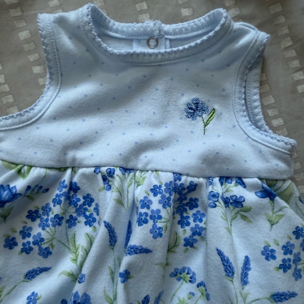 Little Me Light Blue Onesie dress with matching bow - Picture 4 of 4